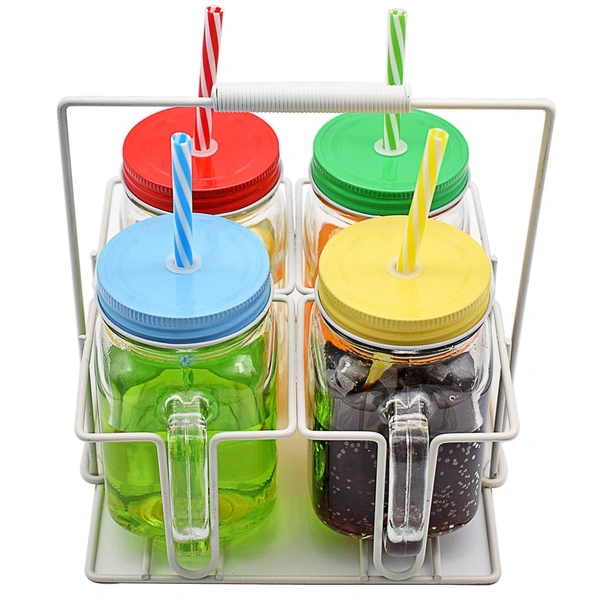 0760 Drinking Cup/Glass/Mug Mason Jar with Handle & Straw