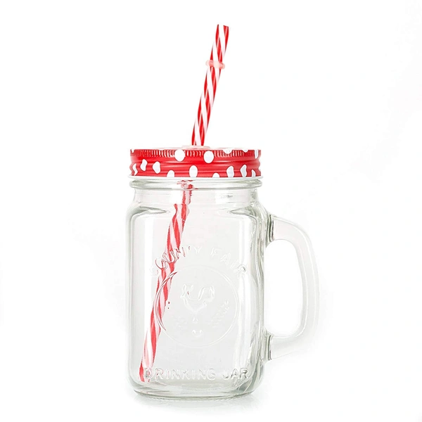0760 Drinking Cup/Glass/Mug Mason Jar with Handle & Straw