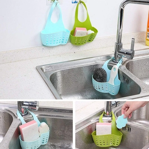0762 Adjustable Kitchen Bathroom Water Drainage Plastic Basket/Bag with Faucet Sink Caddy