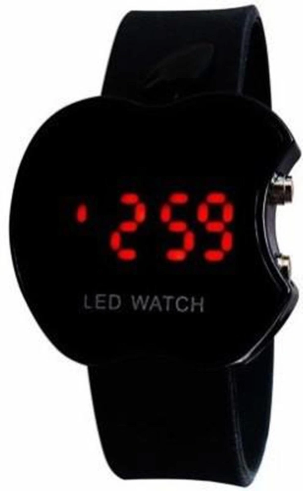 MVS Trendy Unisex Black Rubber Digital Watch- Apple Shape - Black