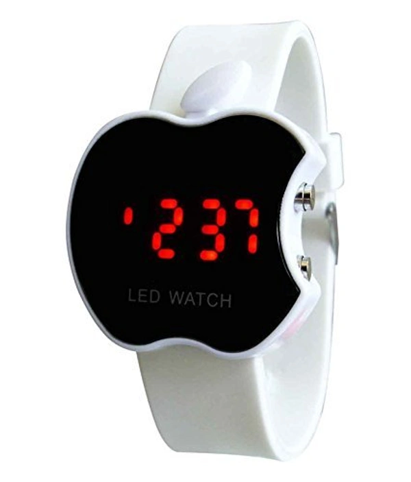 MVS Trendy Unisex Black Rubber Digital Watch- Apple Shape - White