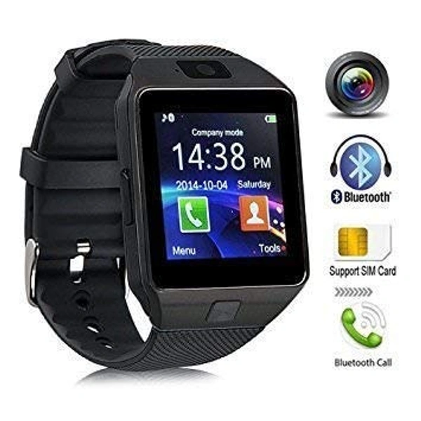 DZ09 Smart Watch Accessories with Camera, Touch Screen, Sim Card & SD Card Support for Smartphones - Black