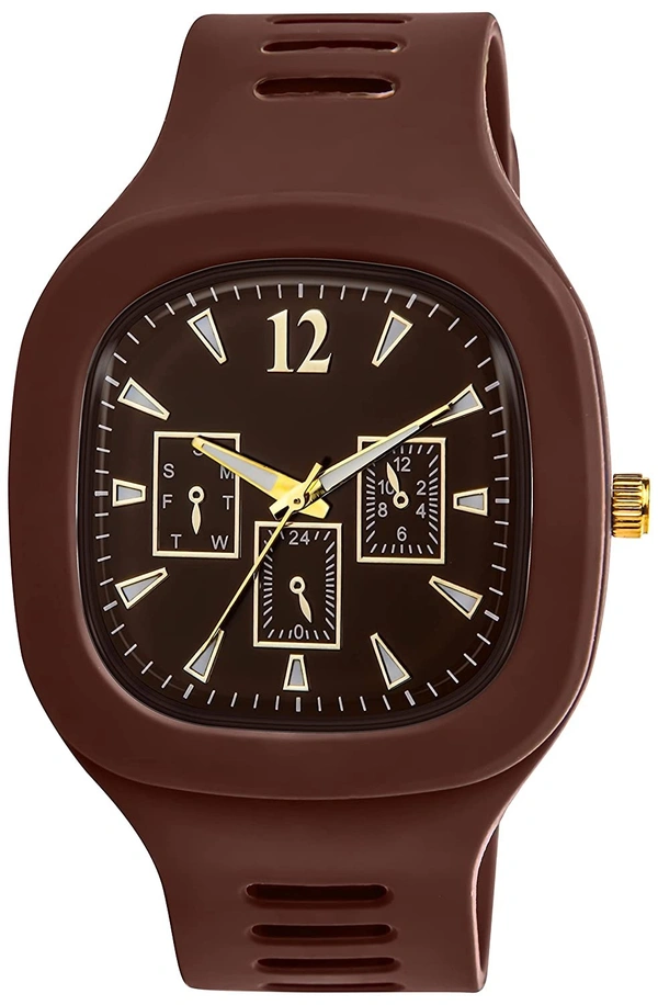 MVS Square Multi Dial Analog Silicon Strap Stylish Designer Analog Watch - for Boys - Brown