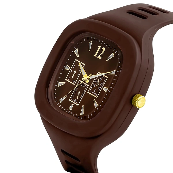 MVS Square Multi Dial Analog Silicon Strap Stylish Designer Analog Watch - for Boys - Brown