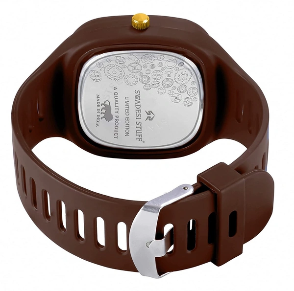 MVS Square Multi Dial Analog Silicon Strap Stylish Designer Analog Watch - for Boys - Brown