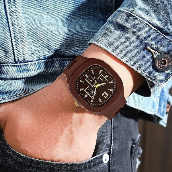 MVS Square Multi Dial Analog Silicon Strap Stylish Designer Analog Watch - for Boys - Brown