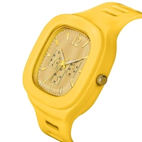 MVS Square Multi Dial Analog Silicon Strap Stylish Designer Analog Watch - for Boys - Yellow