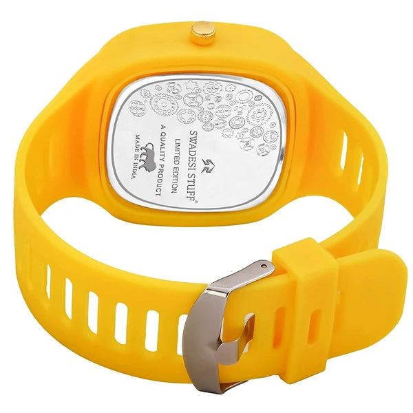 MVS Square Multi Dial Analog Silicon Strap Stylish Designer Analog Watch - for Boys - Yellow