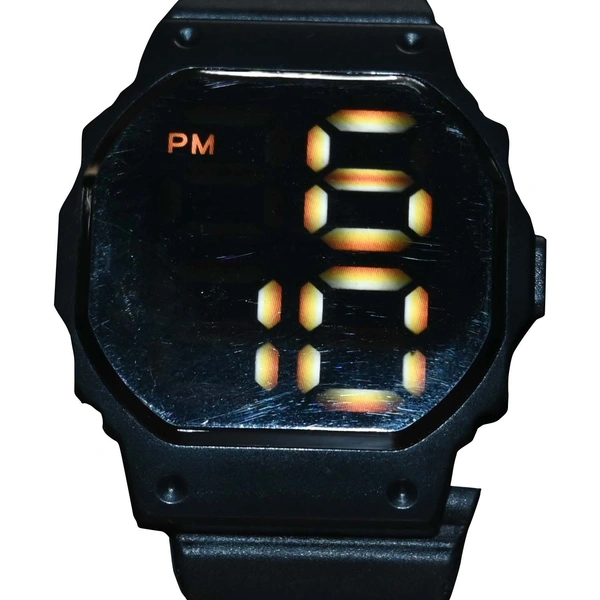 MVS Fashionable Octagon Digital Unisex Watch with Large Digits - Black