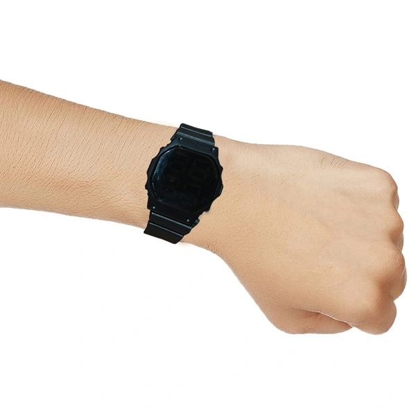 MVS Fashionable Octagon Digital Unisex Watch with Large Digits - Black