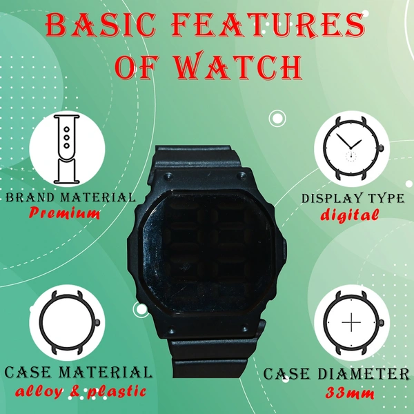 MVS Fashionable Octagon Digital Unisex Watch with Large Digits - Black