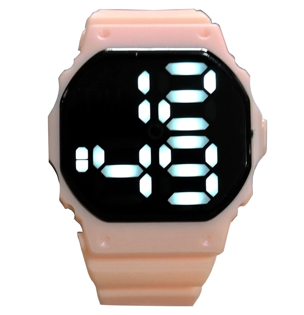 MVS Fashionable Octagon Digital Unisex Watch with Large Digits - Peach