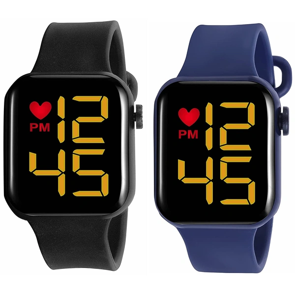 MVS LED Square Digital Watch for Girls/Boys Combo Of ( 2 Pack ) - Black & Blue