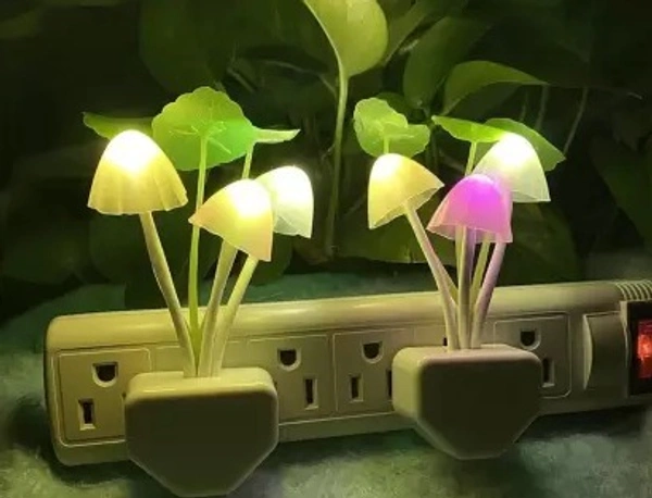 MVS Auto Dimmer Color Change Mushroom Flowers Night Lamp (Pack of 2) - Multicolor, Free
