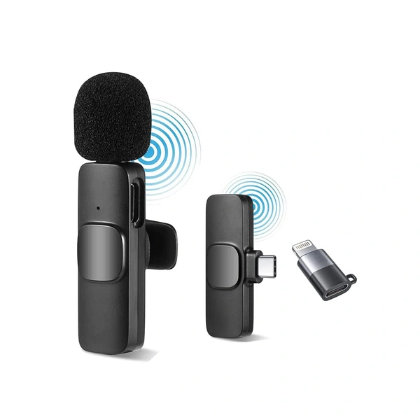 MVS Wireless Microphone Clip Mic, Digital Lapel Clip-on Collar Microphone Compatible with All Android & iOS Devices. - Black, Free