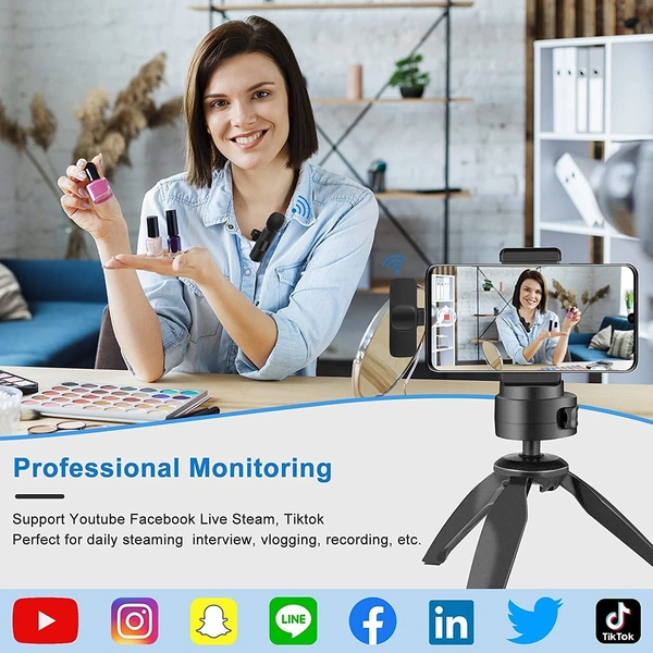 MVS Wireless Microphone Clip Mic, Digital Lapel Clip-on Collar Microphone Compatible with All Android & iOS Devices. - Black, Free