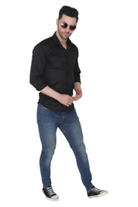 MVS Men's Cotton Blend | Regular Fit | Solid Plain Colors | Formal Shirt | Full Sleeve - Black, XL