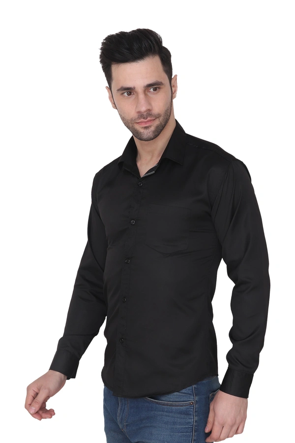 MVS Men's Cotton Blend | Regular Fit | Solid Plain Colors | Formal Shirt | Full Sleeve - Black, XL