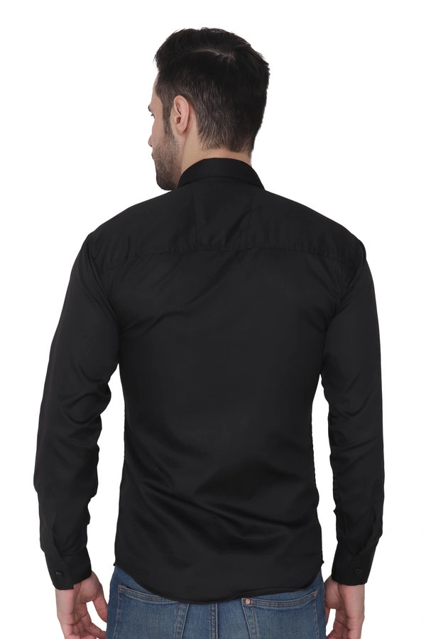 MVS Men's Cotton Blend | Regular Fit | Solid Plain Colors | Formal Shirt | Full Sleeve - Black, L