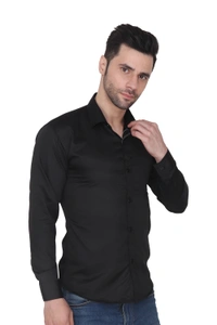 MVS Men's Cotton Blend | Regular Fit | Solid Plain Colors | Formal Shirt | Full Sleeve - Black, L