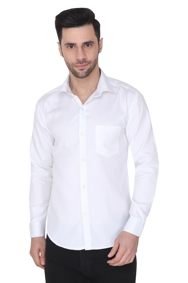 MVS Men's Cotton Blend | Regular Fit | Solid Plain Colors | Formal Shirt | Full Sleeve - White, XL