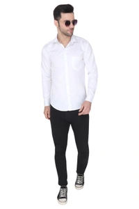 MVS Men's Cotton Blend | Regular Fit | Solid Plain Colors | Formal Shirt | Full Sleeve - White, L