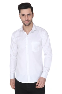 MVS Men's Cotton Blend | Regular Fit | Solid Plain Colors | Formal Shirt | Full Sleeve - White, L