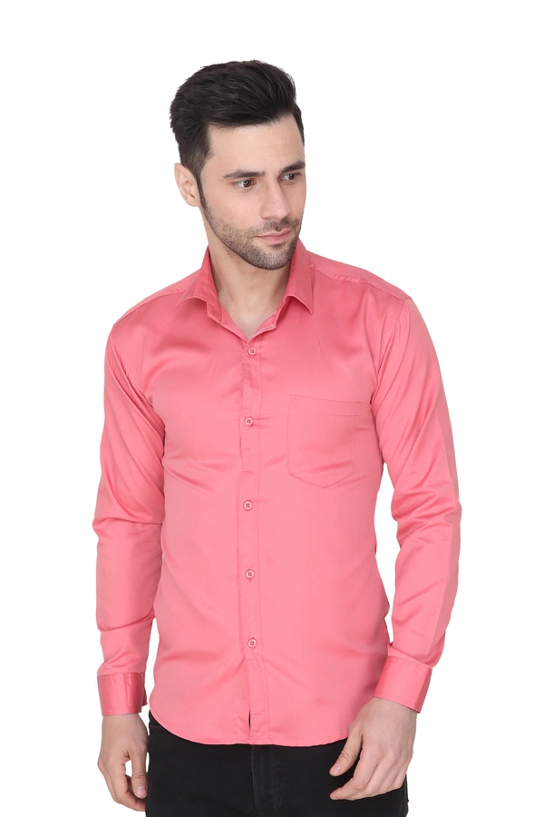 MVS Men's Cotton Blend | Regular Fit | Solid Plain Colors | Formal Shirt | Full Sleeve - Pink, M