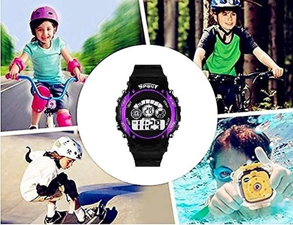 MVS 12/24 Hrs Format Digital Time Day and Date Stop Watch and Back Light - Purple, Free