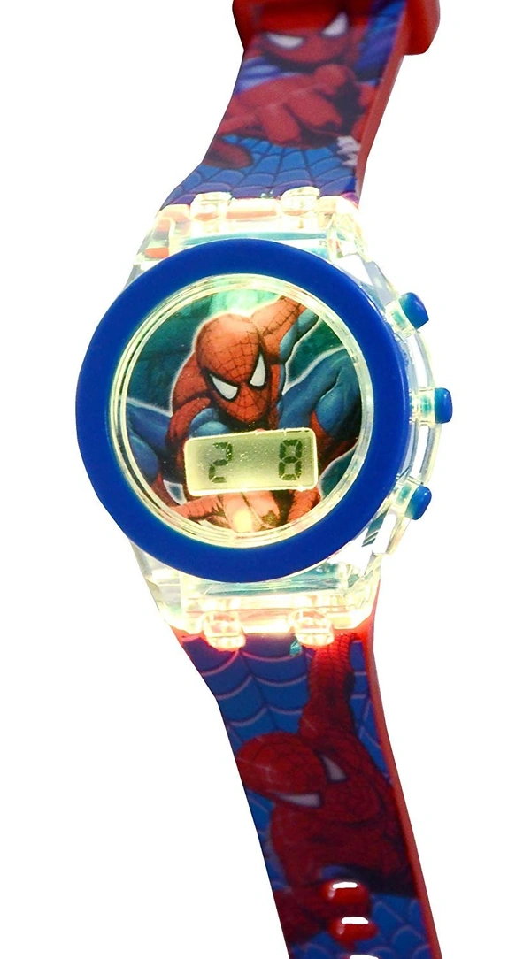 MVS Classic Glowing Watch With 7 Colors Fleshing Lights-Spiderman - Red(Spiderman), Free
