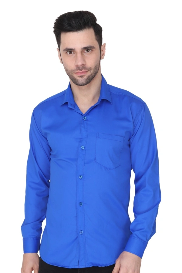 MVS Men's Cotton Blend | Regular Fit | Solid Plain Colors | Formal Shirt | Full Sleeve - Royal Blue, XXL