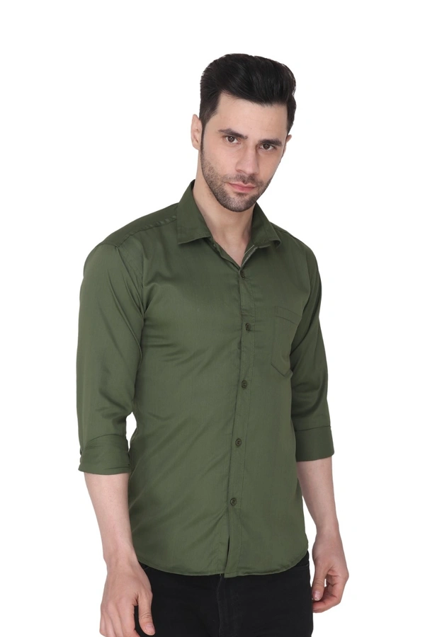 MVS Men's Cotton Blend | Regular Fit | Solid Plain Colors | Formal Shirt | Full Sleeve - Olive, XL