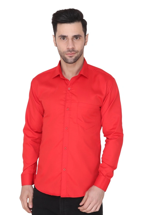 MVS Men's Cotton Blend | Regular Fit | Solid Plain Colors | Formal Shirt | Full Sleeve - Red, L