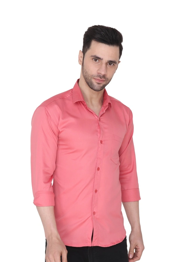 MVS Men's Cotton Blend | Regular Fit | Solid Plain Colors | Formal Shirt | Full Sleeve - Pink, M