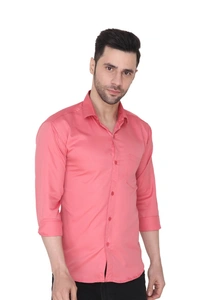 MVS Men's Cotton Blend | Regular Fit | Solid Plain Colors | Formal Shirt | Full Sleeve - Pink, L