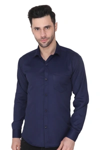 MVS Men's Cotton Blend | Regular Fit | Solid Plain Colors | Formal Shirt | Full Sleeve - Blue, M