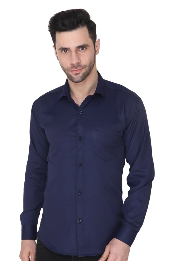 MVS Men's Cotton Blend | Regular Fit | Solid Plain Colors | Formal Shirt | Full Sleeve - Blue, L