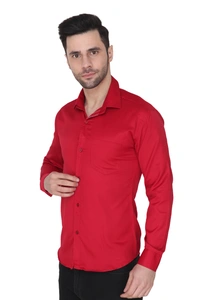 MVS Men's Cotton Blend | Regular Fit | Solid Plain Colors | Formal Shirt | Full Sleeve - Maroon, L