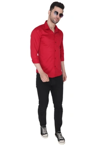 MVS Men's Cotton Blend | Regular Fit | Solid Plain Colors | Formal Shirt | Full Sleeve - Maroon, L