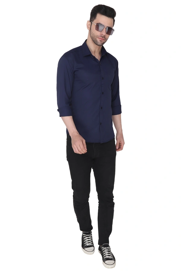MVS Men's Cotton Blend | Regular Fit | Solid Plain Colors | Formal Shirt | Full Sleeve - Blue, L