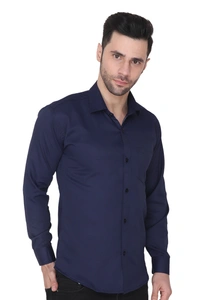 MVS Men's Cotton Blend | Regular Fit | Solid Plain Colors | Formal Shirt | Full Sleeve - Blue, M