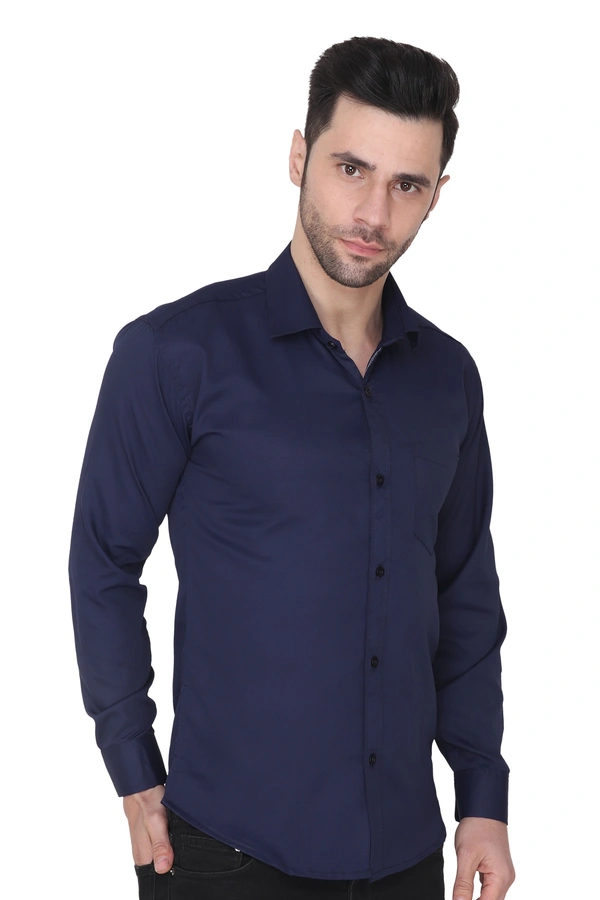 MVS Men's Cotton Blend | Regular Fit | Solid Plain Colors | Formal Shirt | Full Sleeve - Blue, M
