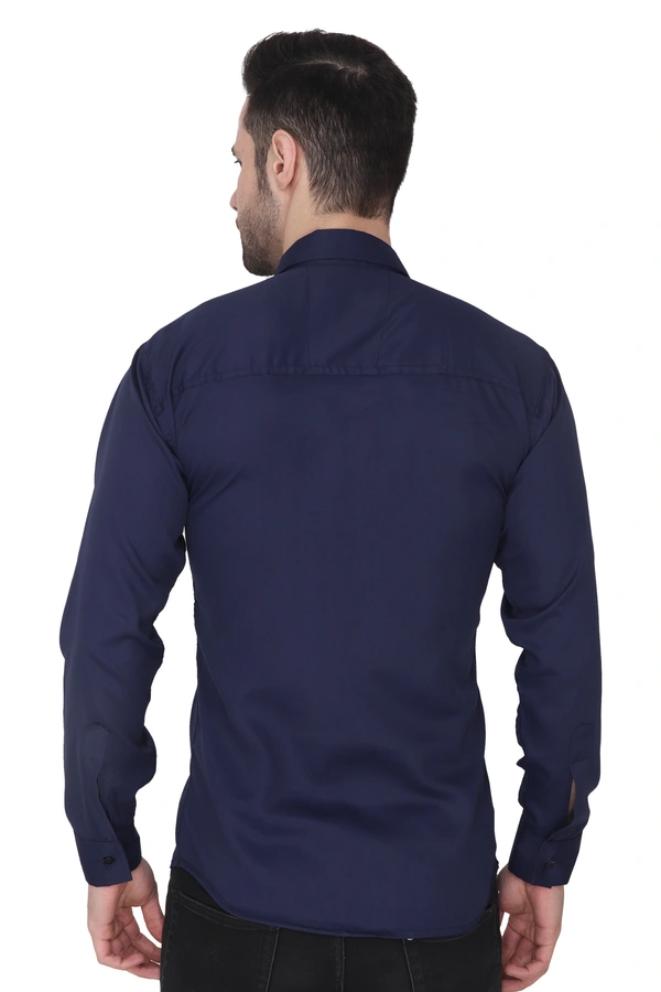 MVS Men's Cotton Blend | Regular Fit | Solid Plain Colors | Formal Shirt | Full Sleeve - Blue, M