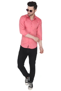 MVS Men's Cotton Blend | Regular Fit | Solid Plain Colors | Formal Shirt | Full Sleeve - Pink, L