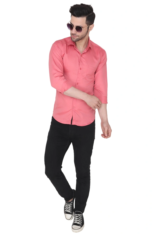 MVS Men's Cotton Blend | Regular Fit | Solid Plain Colors | Formal Shirt | Full Sleeve - Pink, M