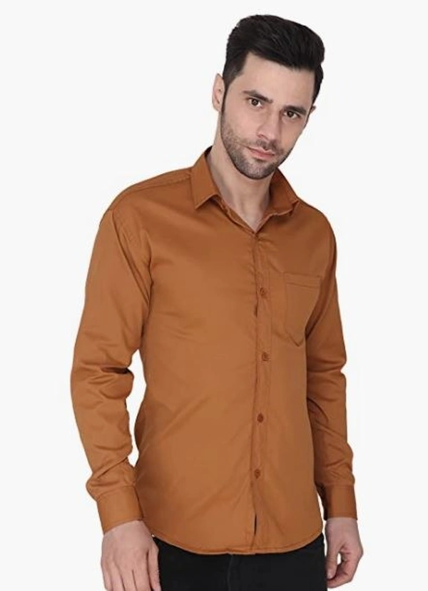 MVS Men's Cotton Blend | Regular Fit | Solid Plain Colors | Formal Shirt | Full Sleeve - Brown, L
