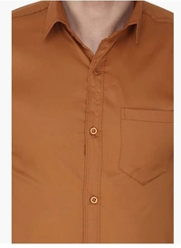 MVS Men's Cotton Blend | Regular Fit | Solid Plain Colors | Formal Shirt | Full Sleeve - Brown, L