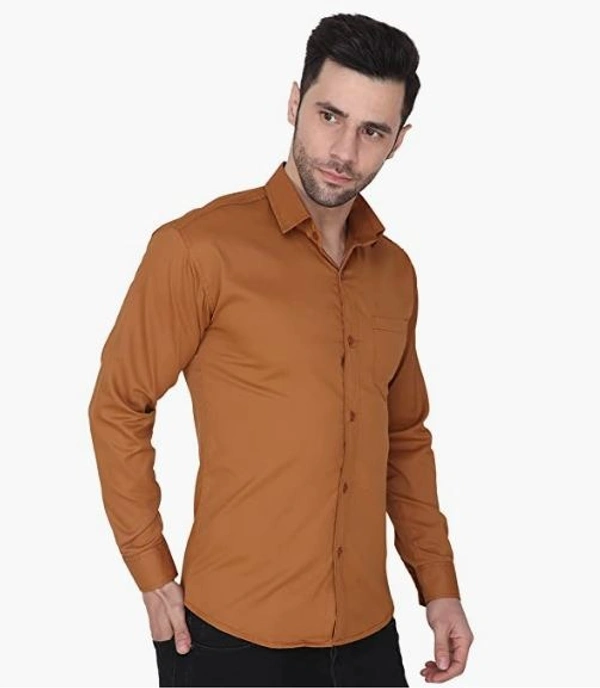 MVS Men's Cotton Blend | Regular Fit | Solid Plain Colors | Formal Shirt | Full Sleeve - Brown, M