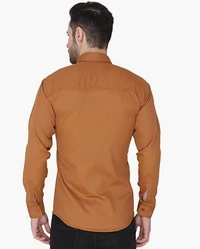 MVS Men's Cotton Blend | Regular Fit | Solid Plain Colors | Formal Shirt | Full Sleeve - Brown, M