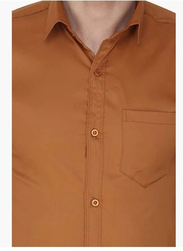 MVS Men's Cotton Blend | Regular Fit | Solid Plain Colors | Formal Shirt | Full Sleeve - Brown, M